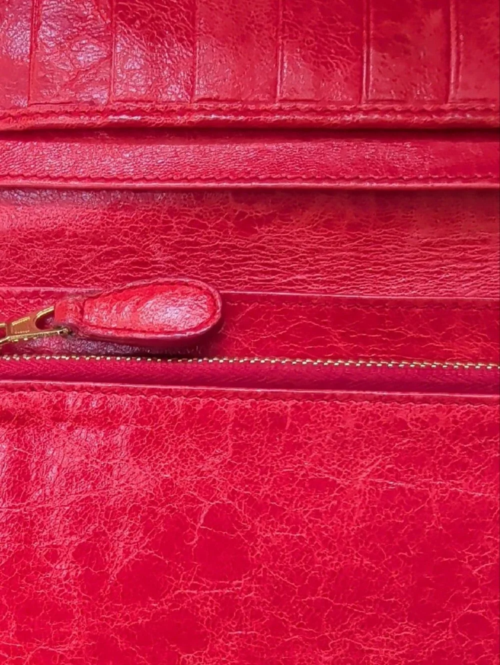Balenciaga Red Zip-Around Leather Wallet with Gold Hardware w COA
